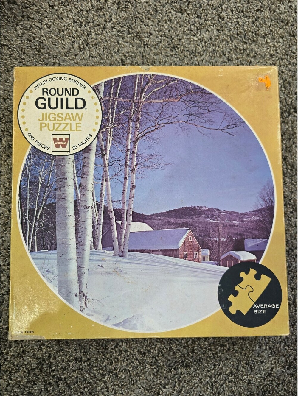 Round Guild Snowy Birch Trees Landscape 650 Pc Jigsaw Puzzle